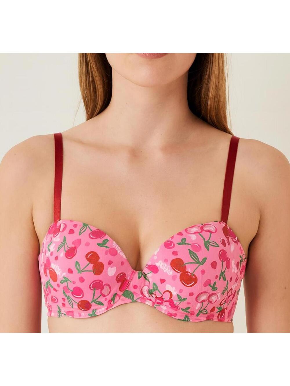 Bra / BodyCandy / Pink Cherry Print Convertible Underwire T-Shirt Bra 34C / New